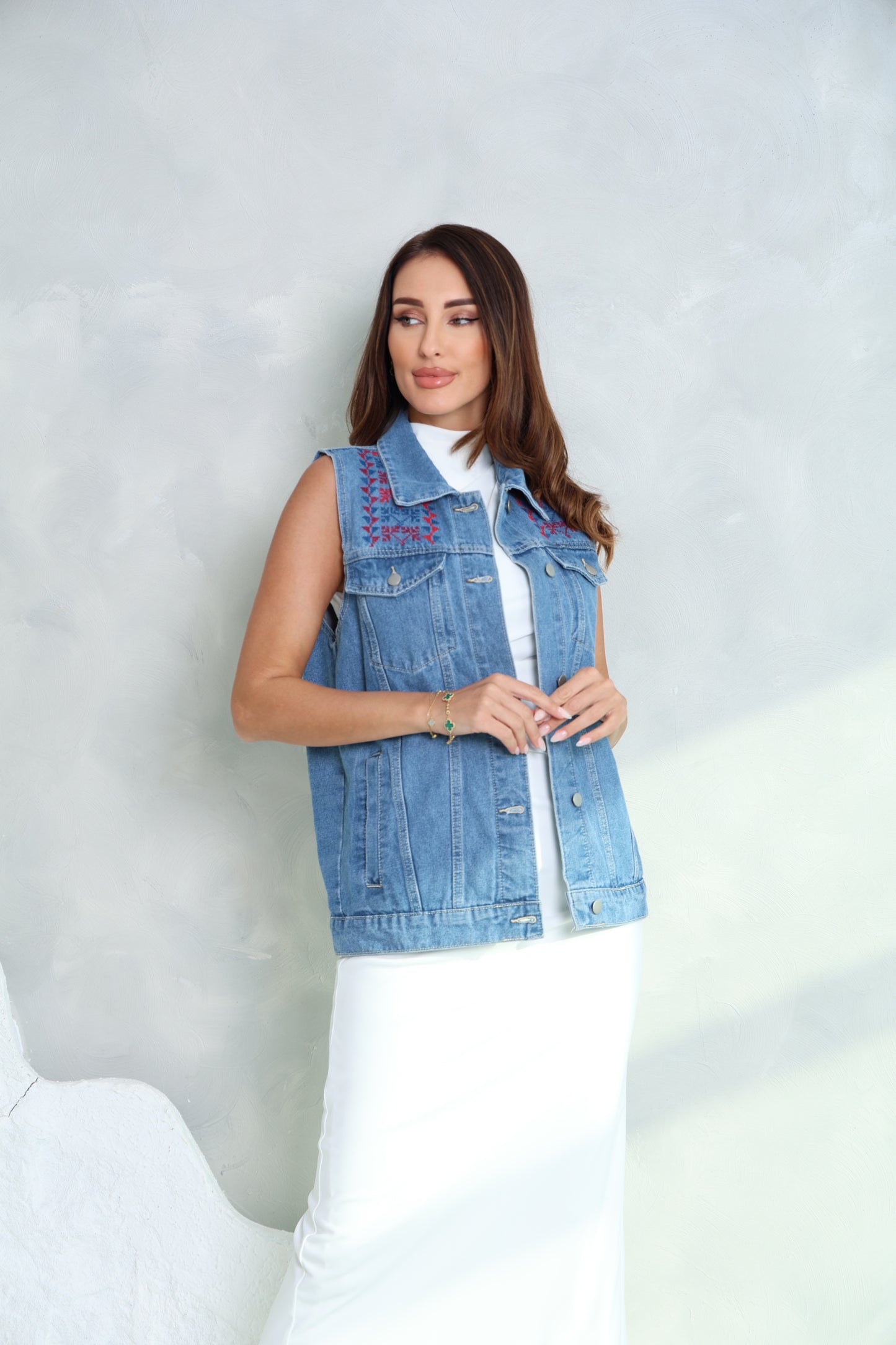 Hand Embroidered Denim Vest