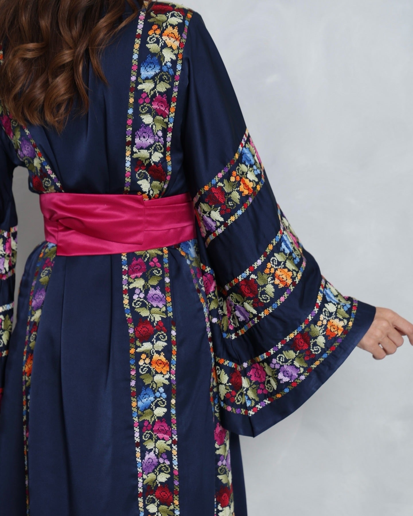 Floral Navy Blue Hand Embroidered Thobe