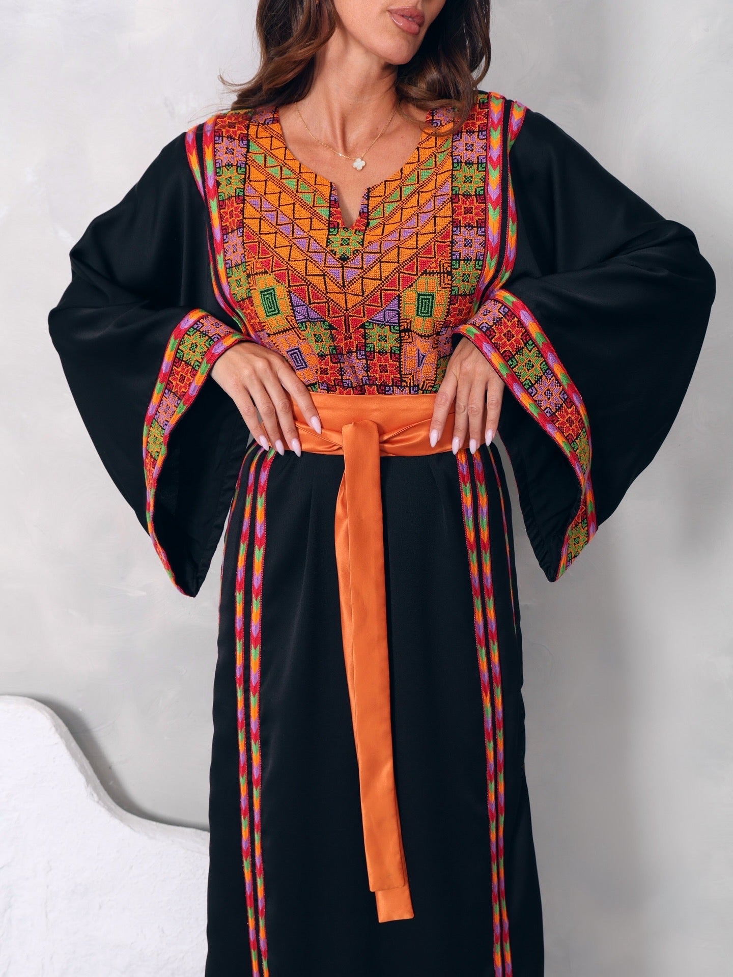 Black & Orange Hand Embroidered Thobe