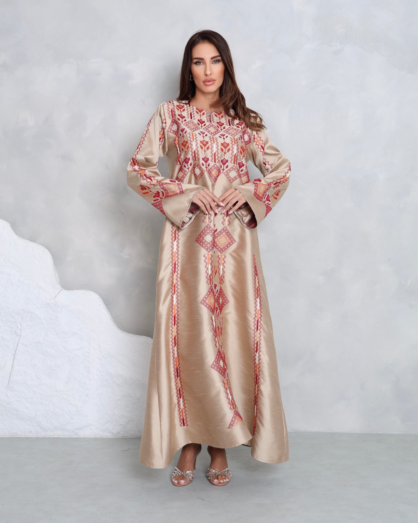 Cream & Maroon Hand Embroidered Thobe