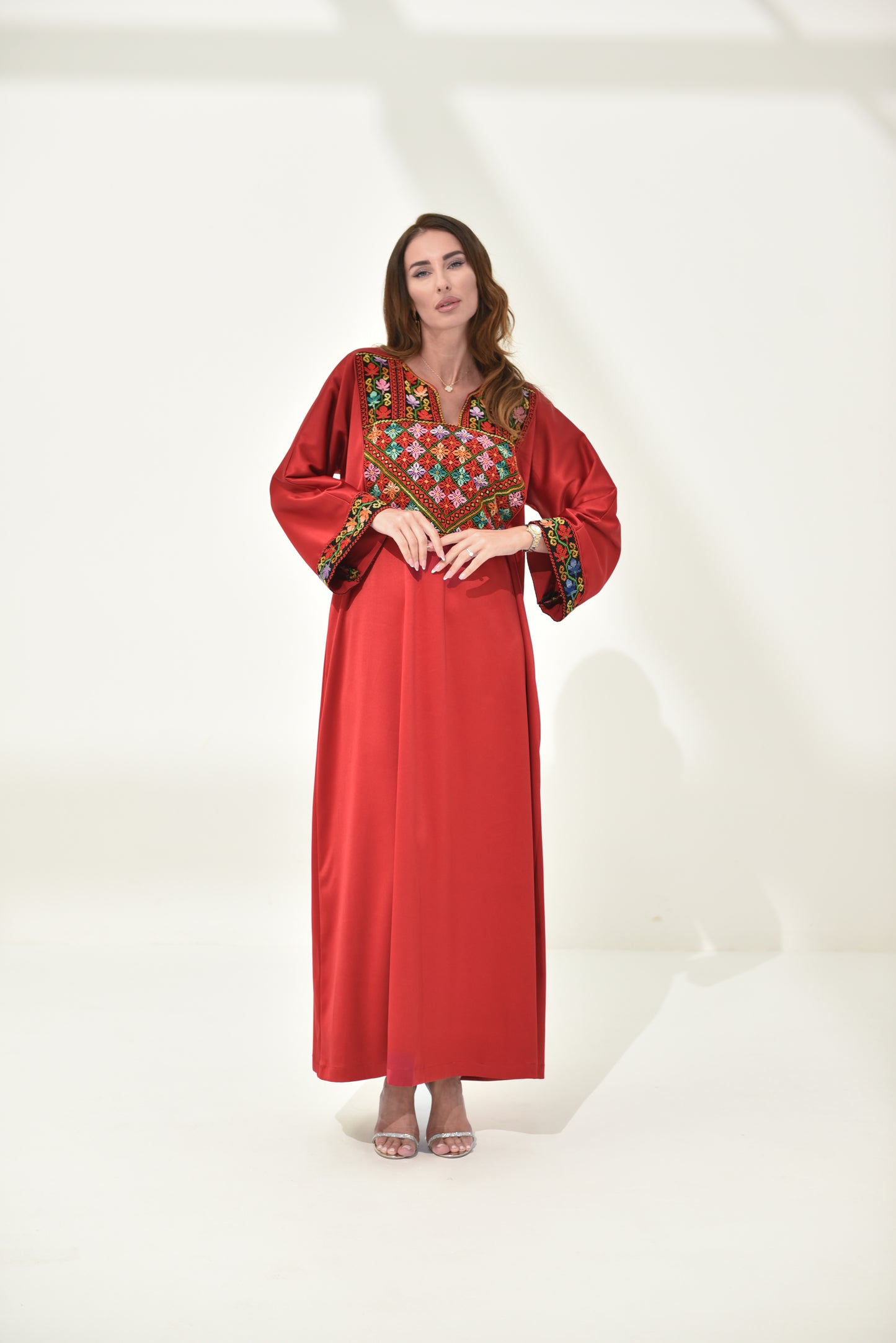 Red Hand Embroidered Abaya