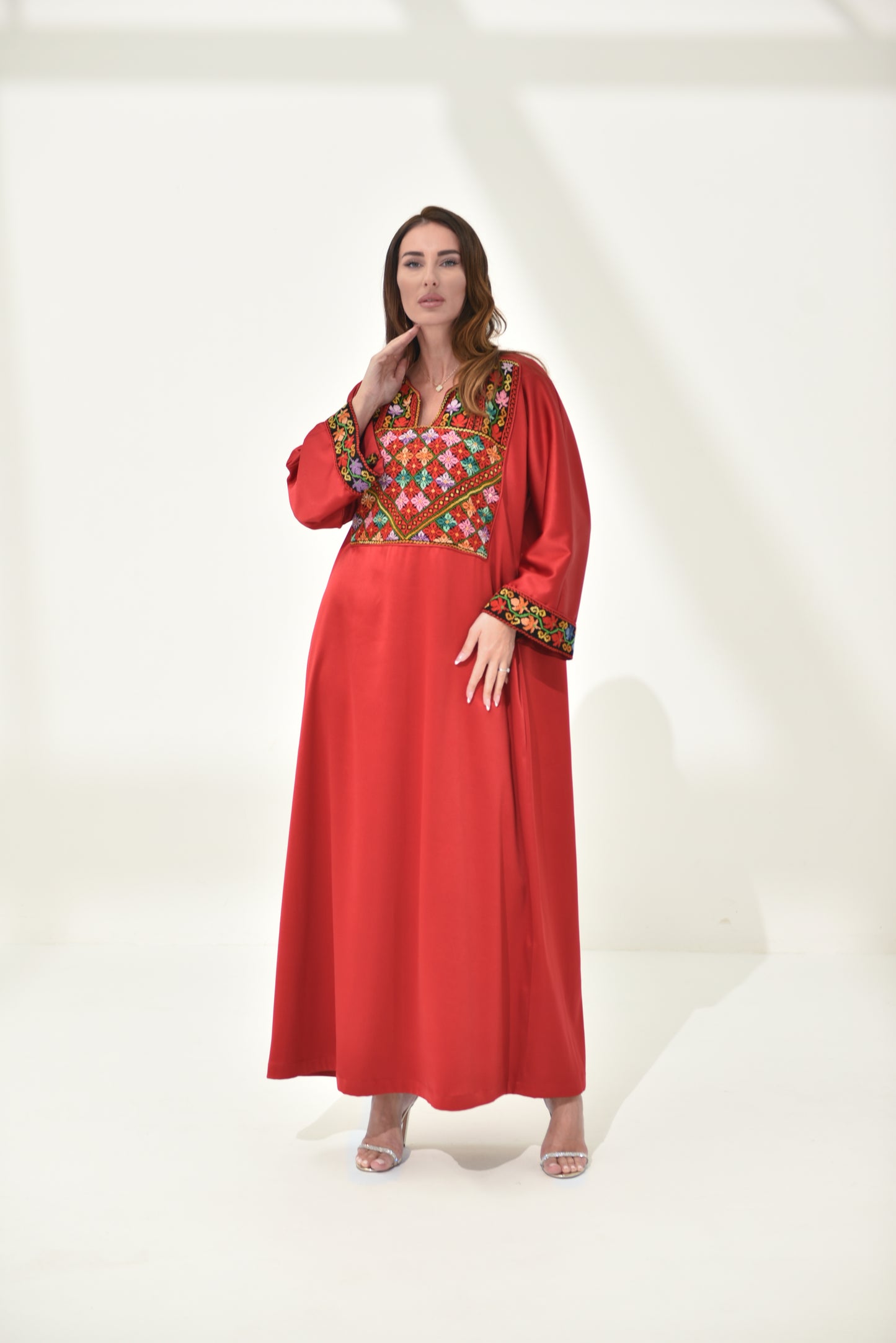 Red Hand Embroidered Abaya
