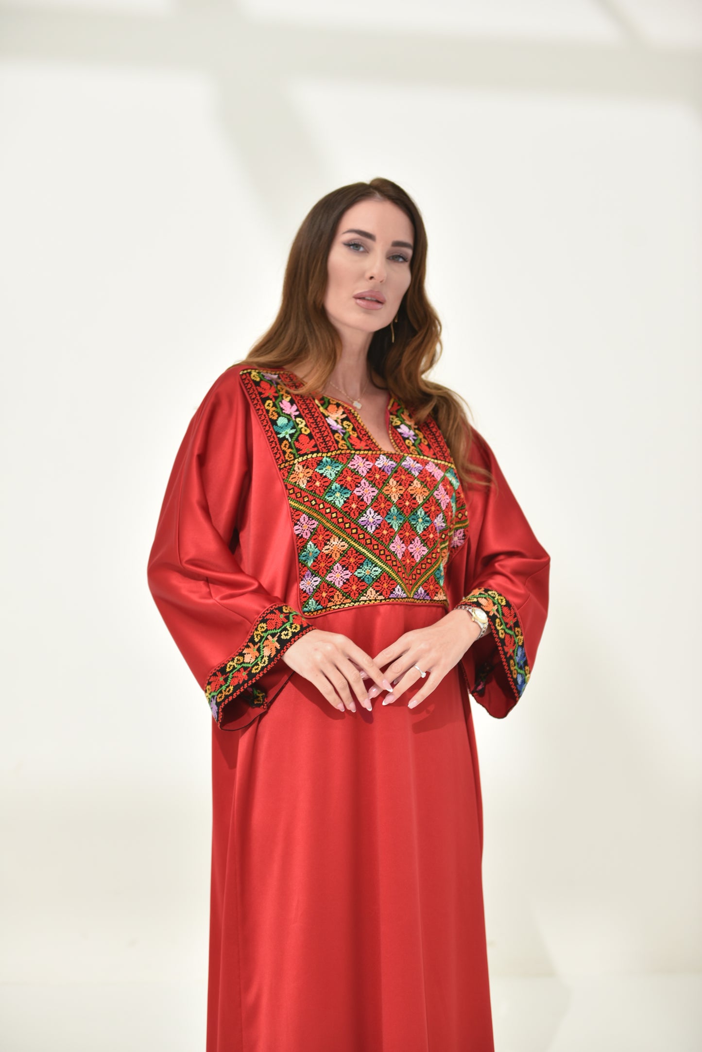 Red Hand Embroidered Abaya