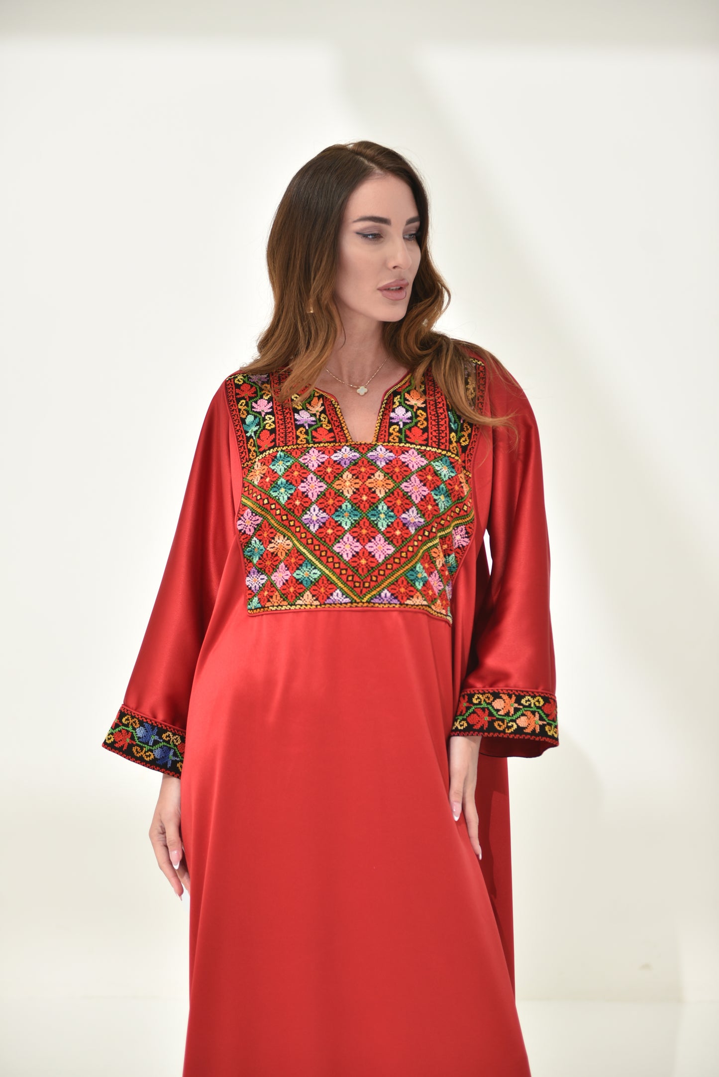 Red Hand Embroidered Abaya