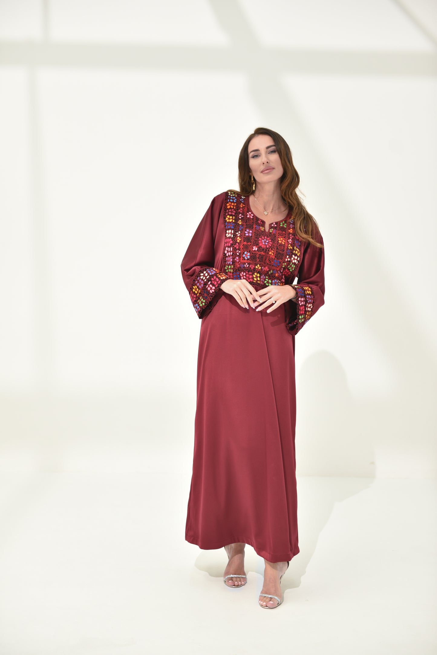 Maroon Hand Embroidered Abaya