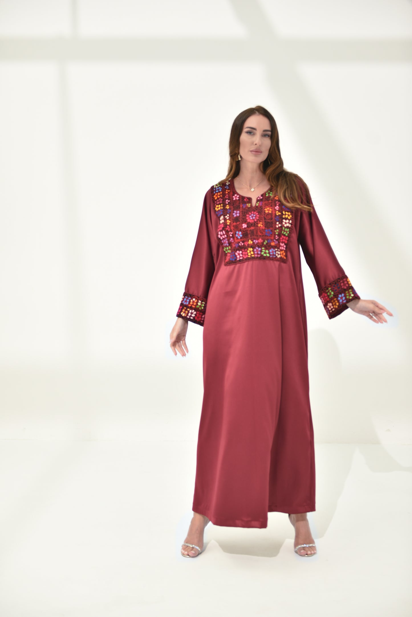 Maroon Hand Embroidered Abaya