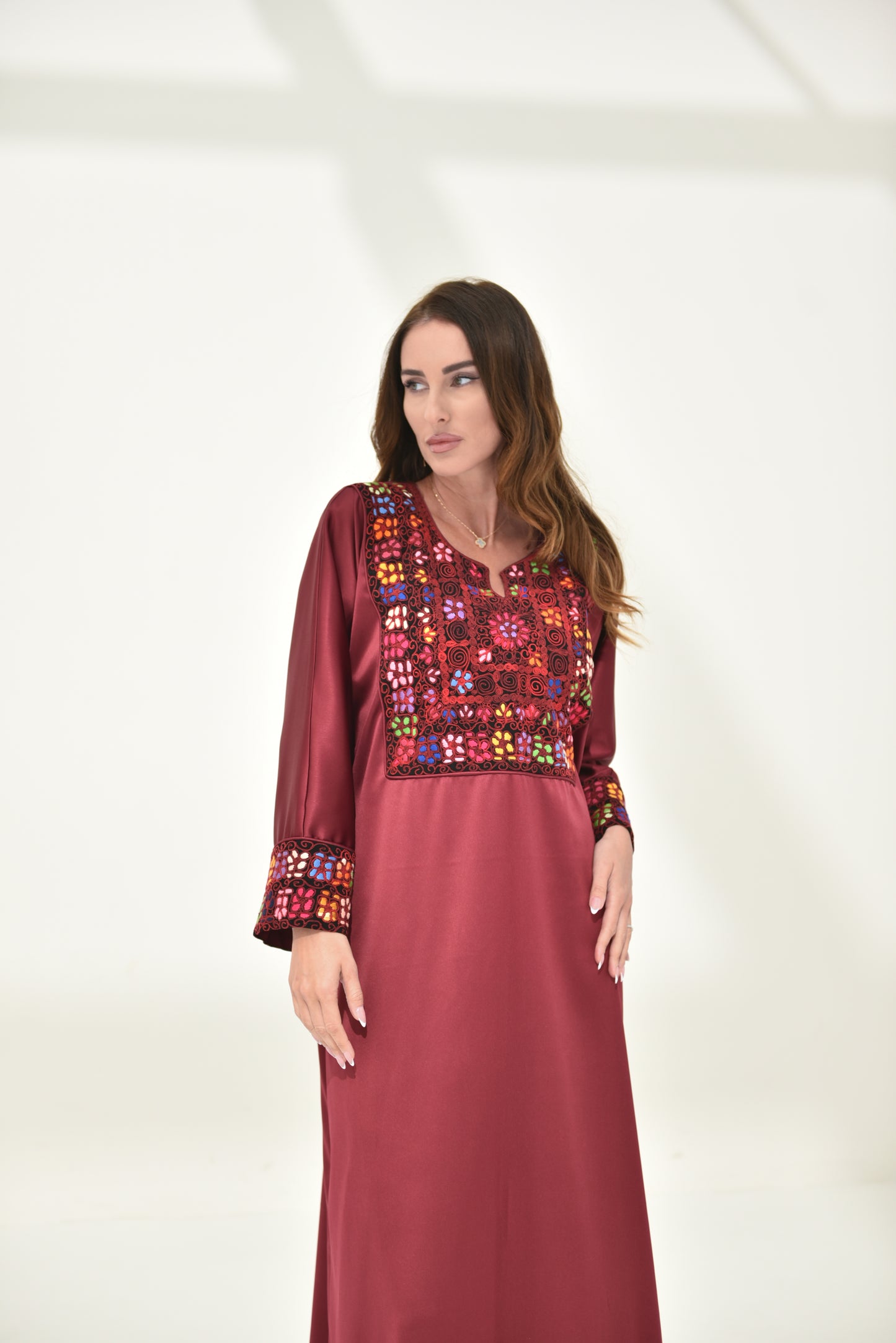Maroon Hand Embroidered Abaya