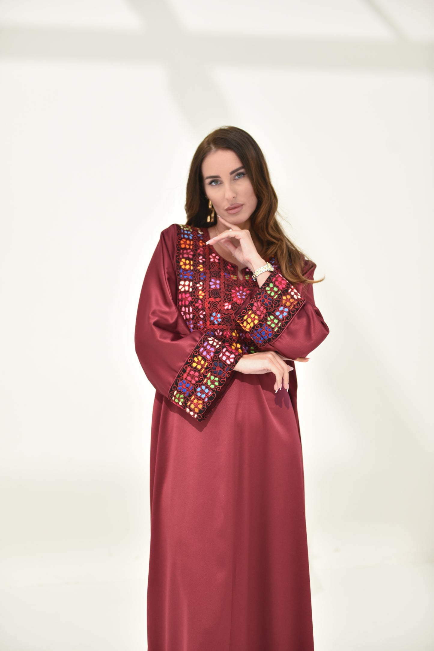 Maroon Hand Embroidered Abaya