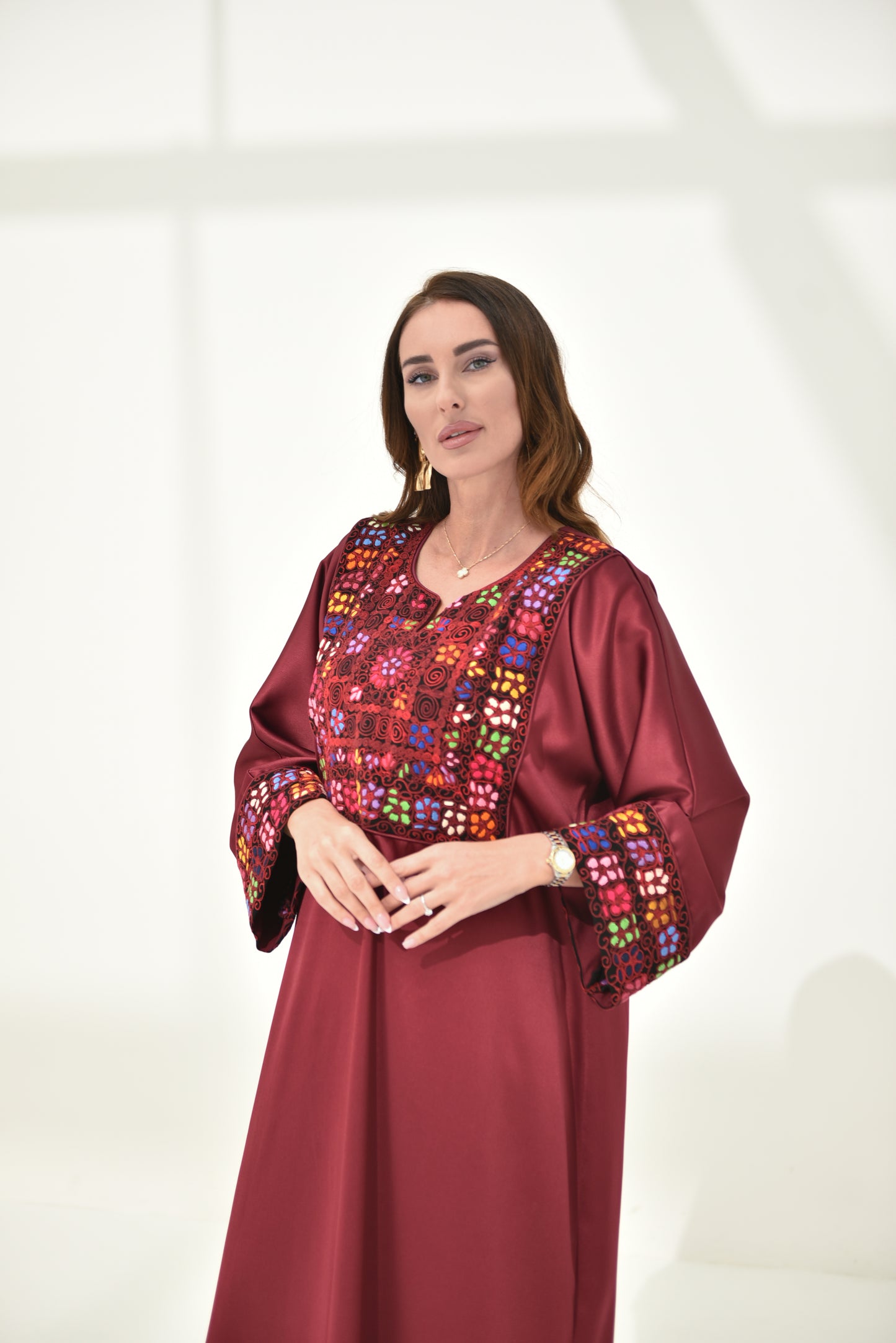 Maroon Hand Embroidered Abaya