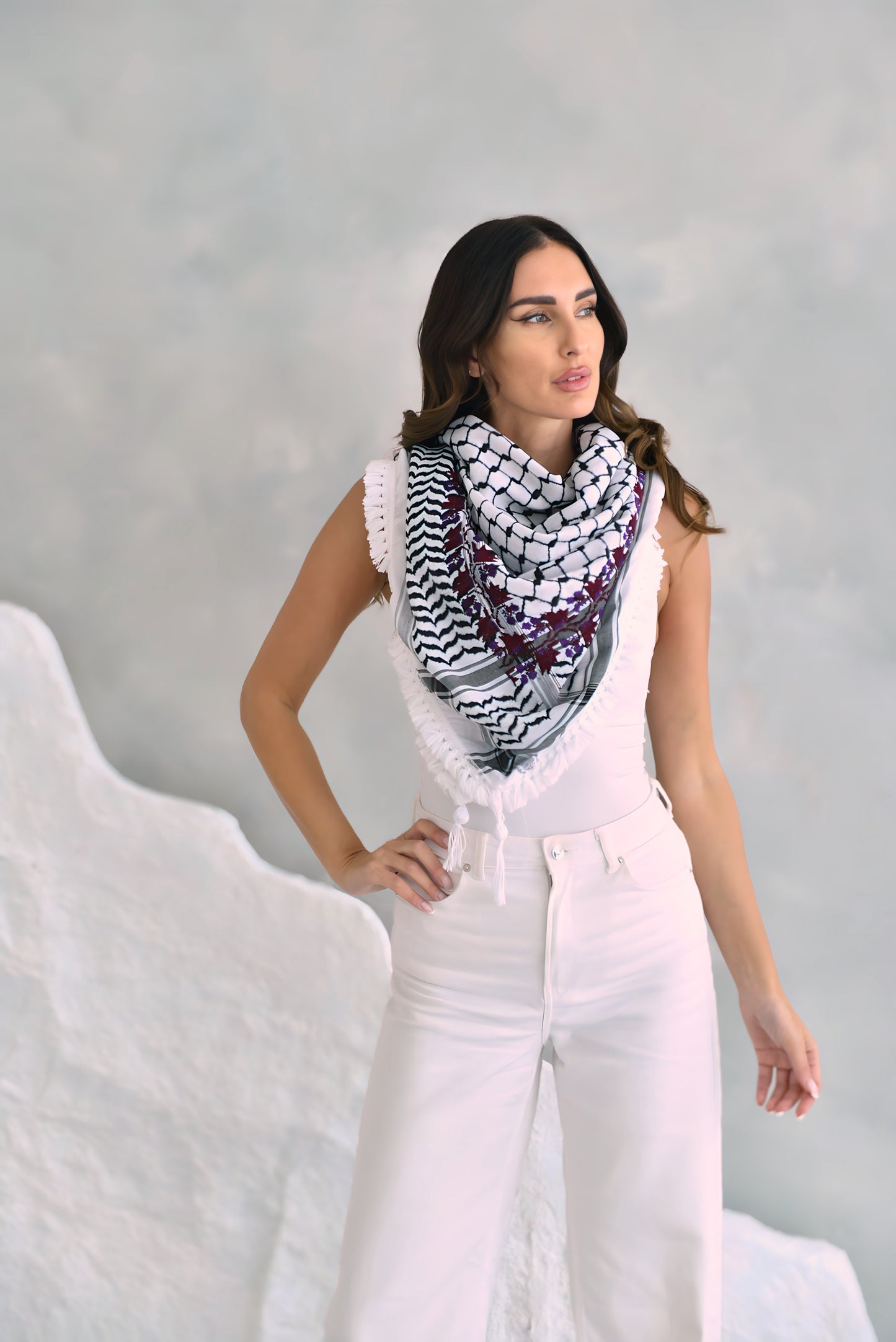 White & Black Hand Embroidered Kuffiya Design3