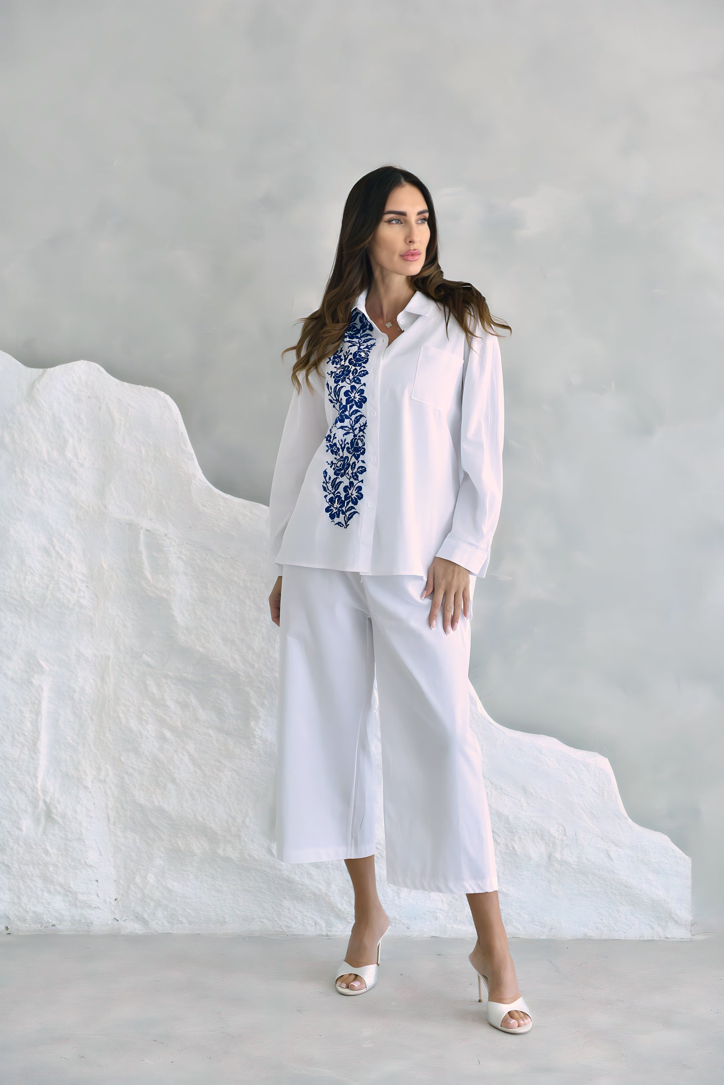 White & Blue Hand Embroidered Set