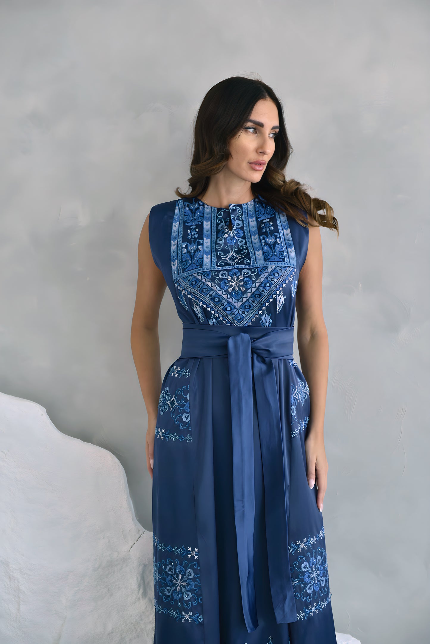 Navy Blue Hand Embroidered Dress