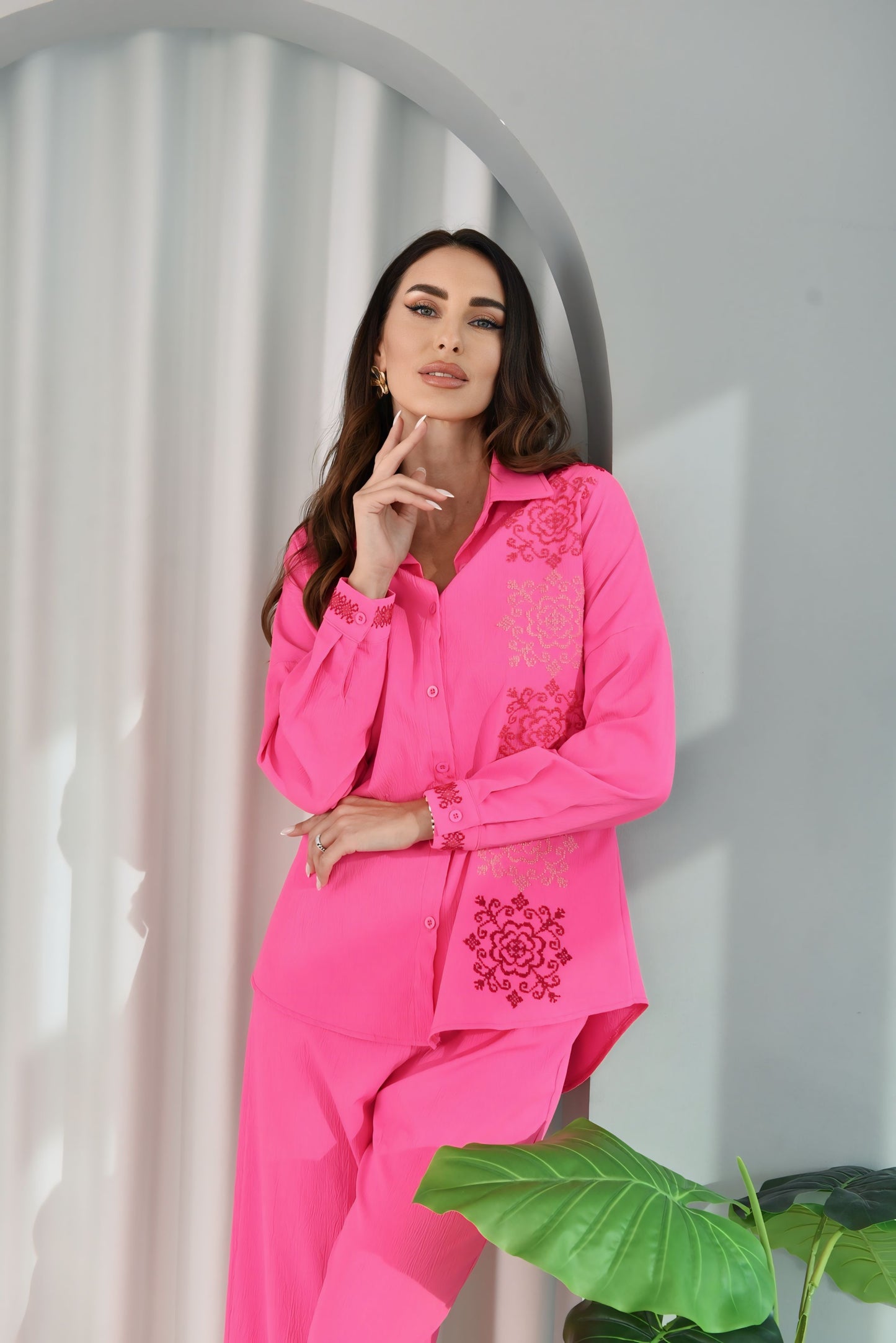 Pink Crepe Hand Embroidered Set