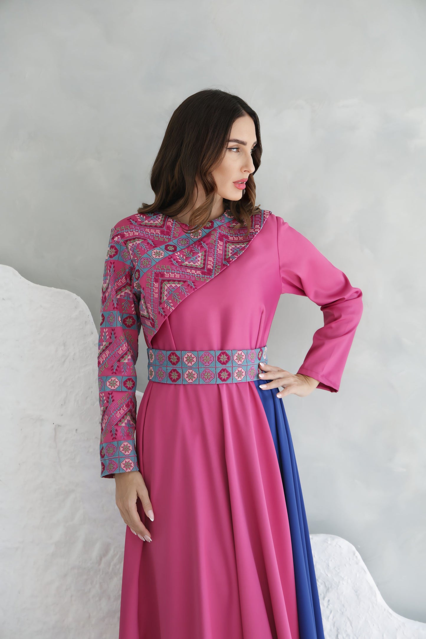 Pink & Blue Hand Embroidered Dress