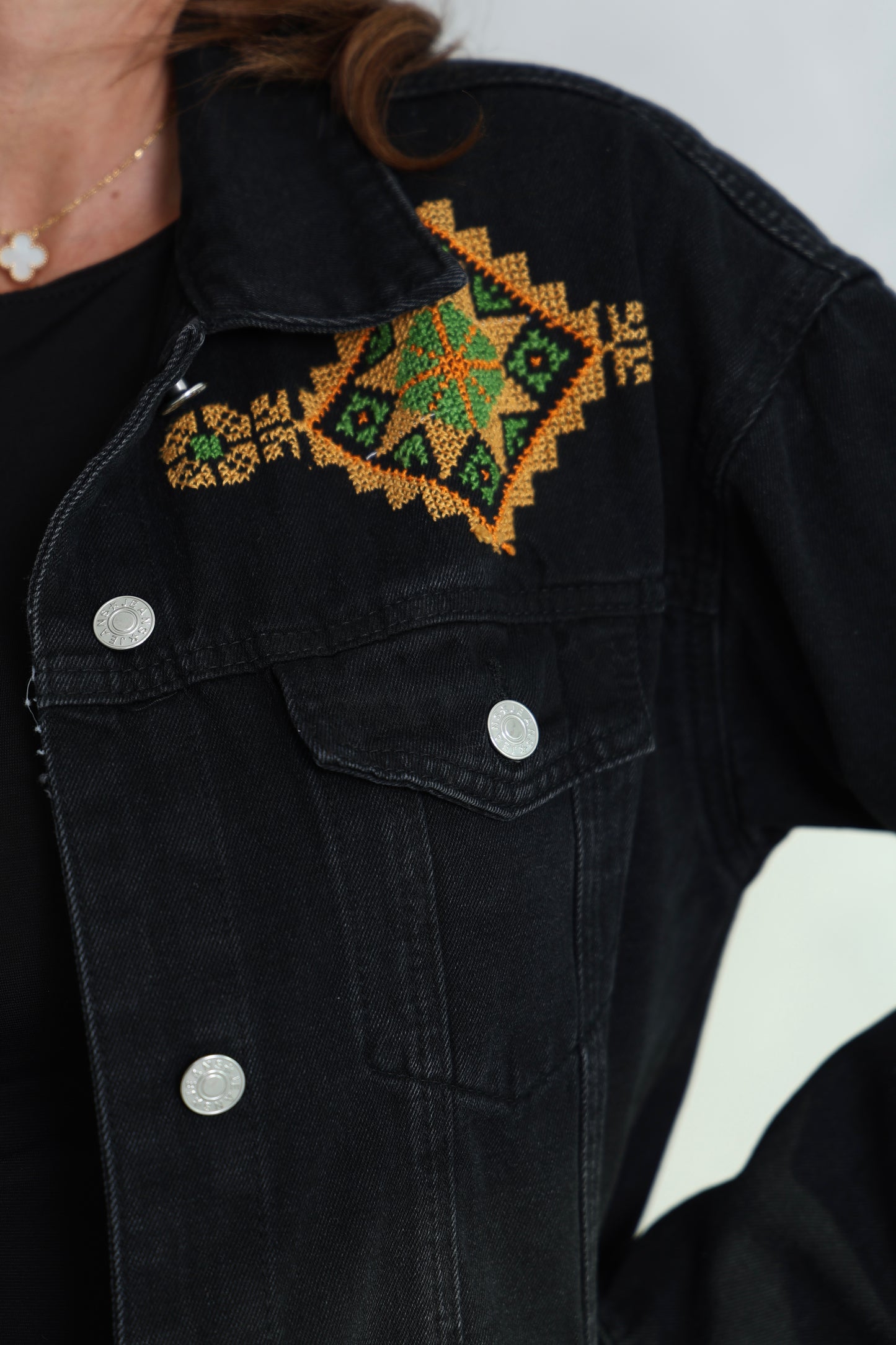 Black & Orange Hand Embroidered Denim Jacket