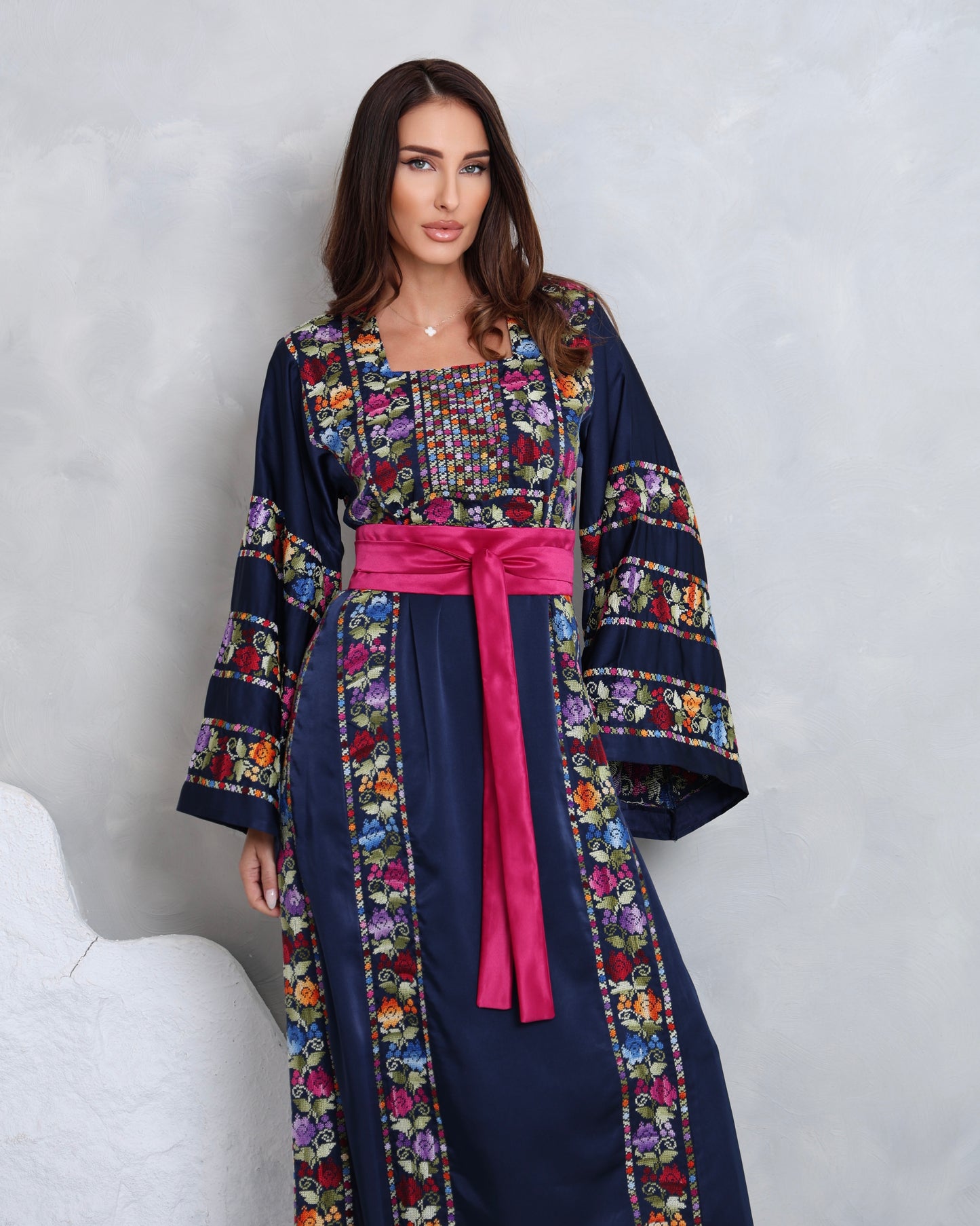 Floral Navy Blue Hand Embroidered Thobe