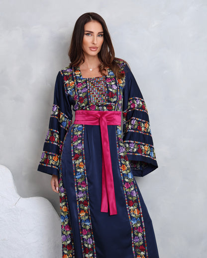 Floral Navy Blue Hand Embroidered Thobe