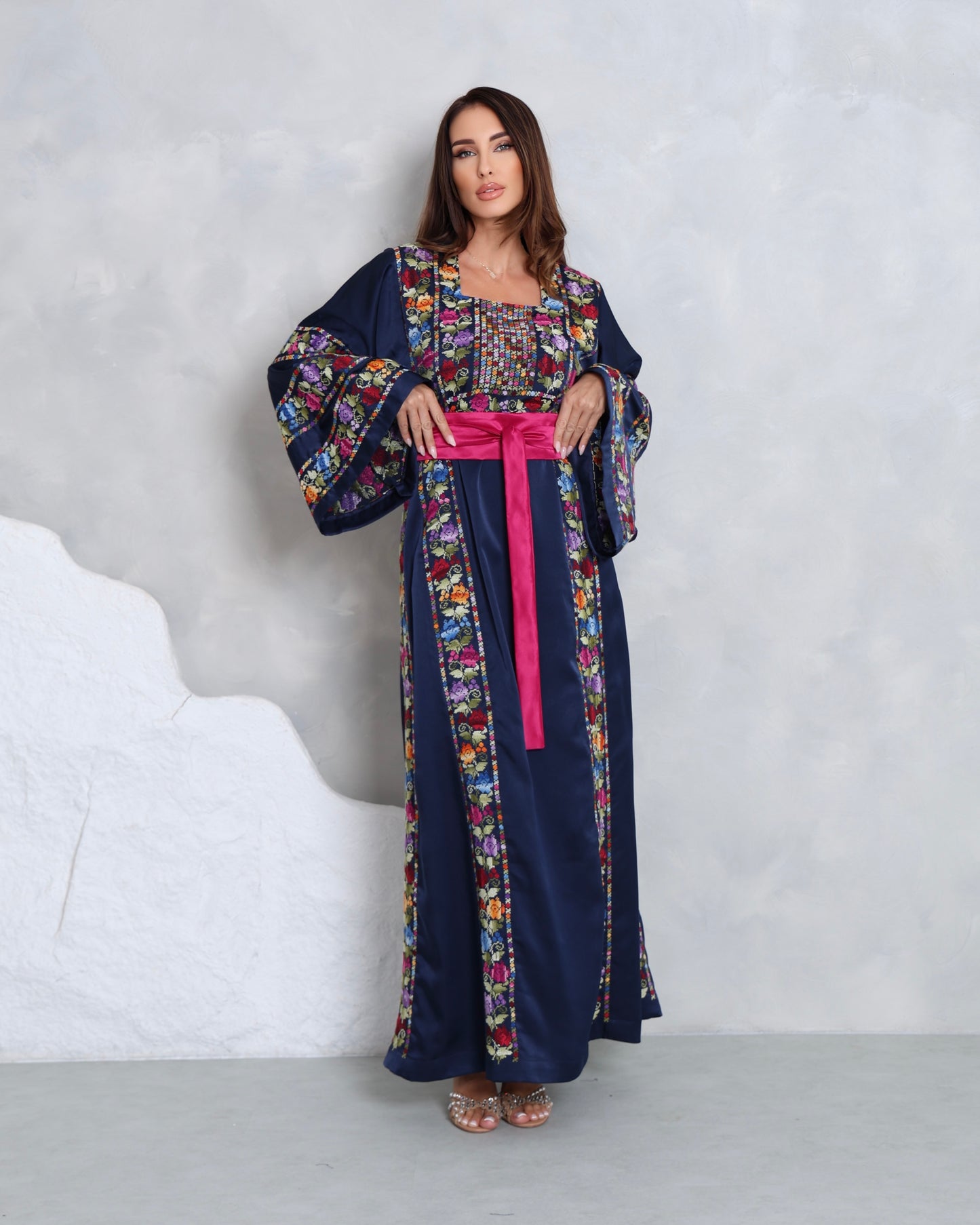 Floral Navy Blue Hand Embroidered Thobe