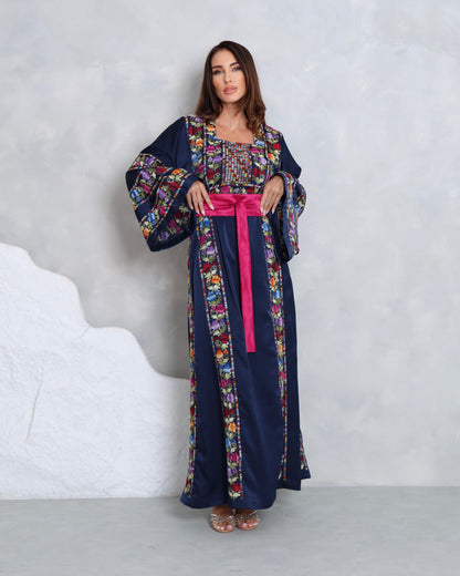 Floral Navy Blue Hand Embroidered Thobe