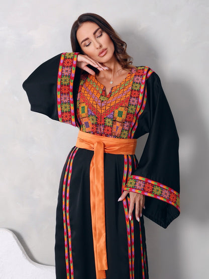 Black & Orange Hand Embroidered Thobe
