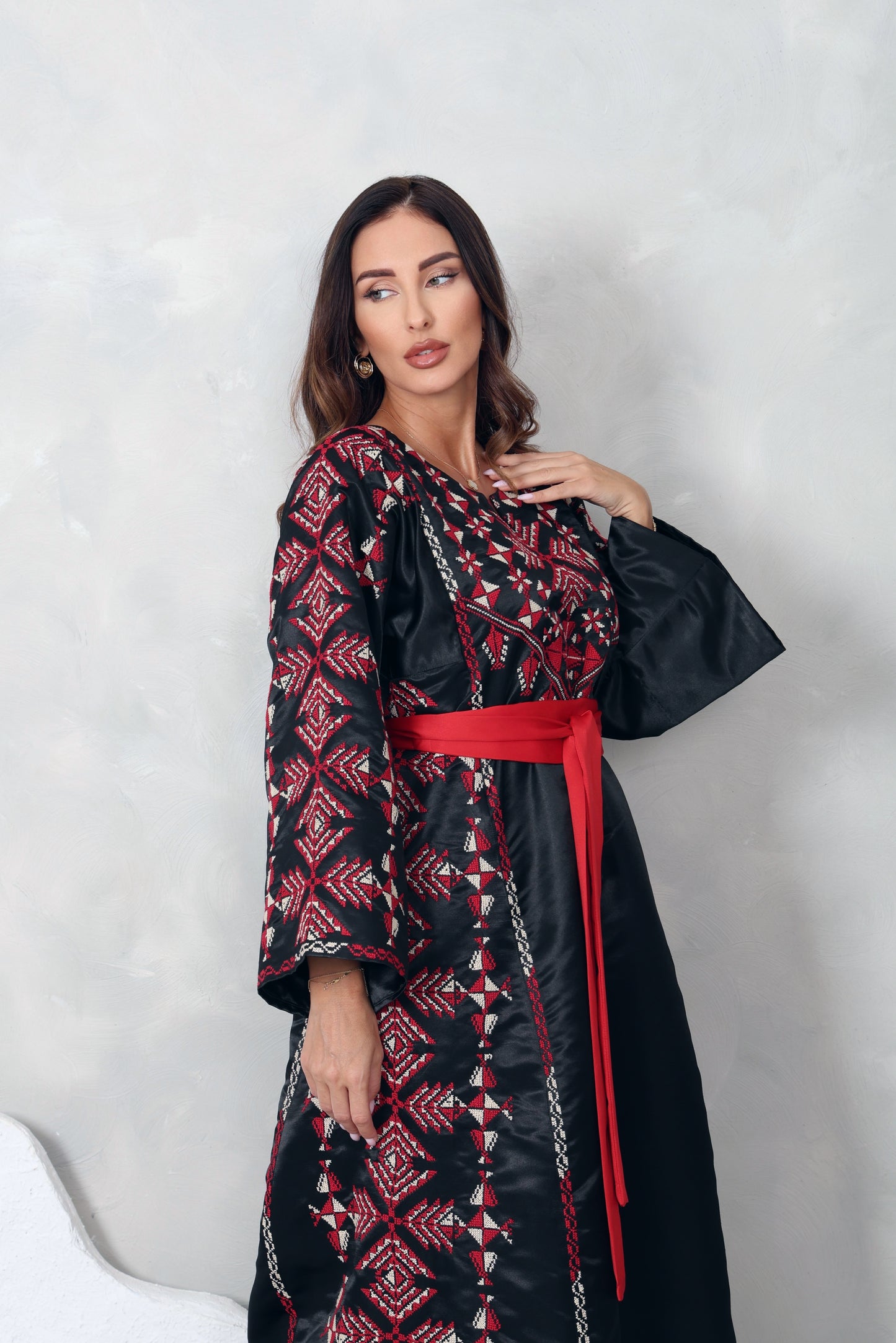 Black & Red Hand Embroidered Thobe