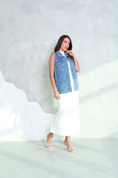 Hand Embroidered Denim Vest