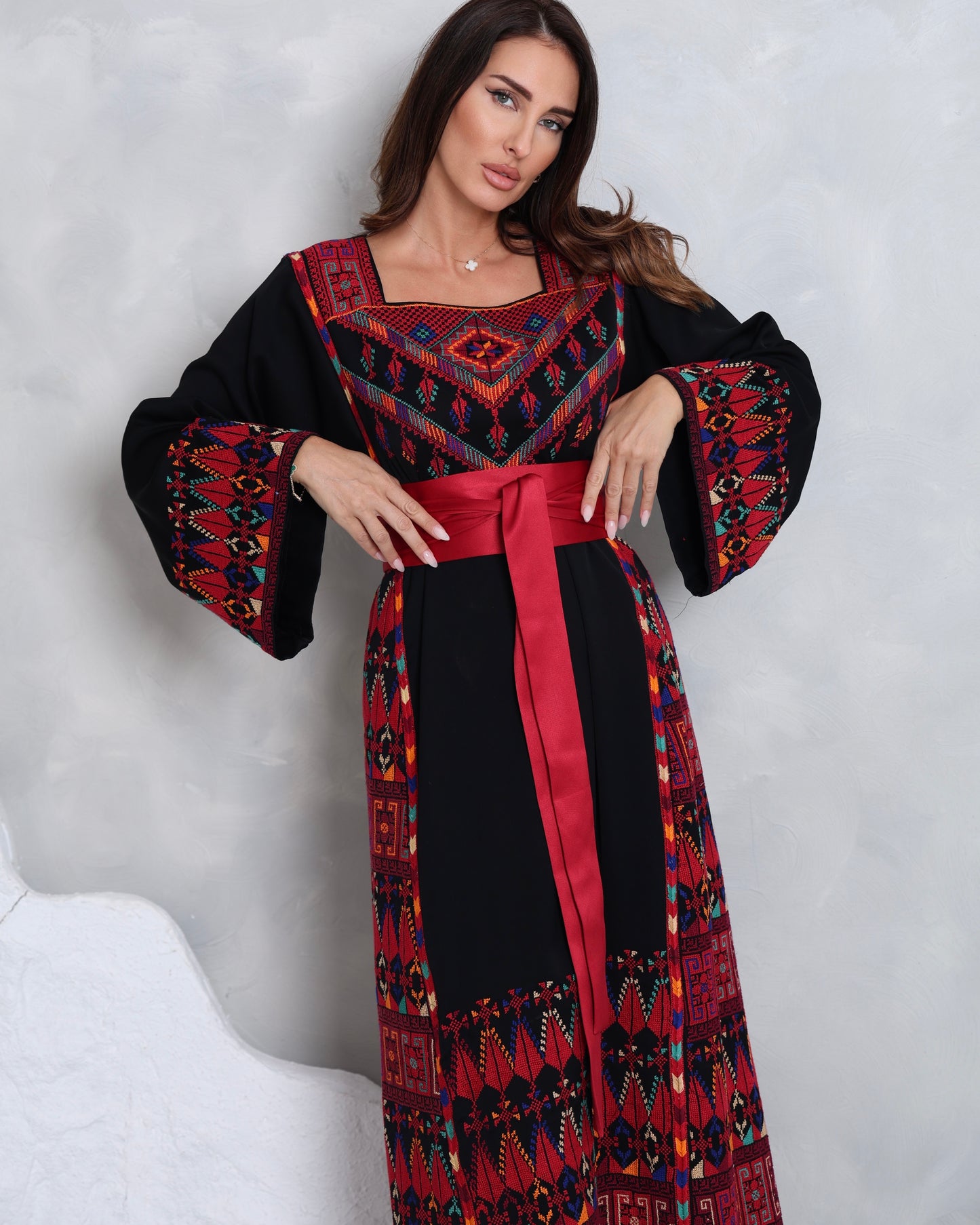 Pre-Order Black & Red Hand Embroidered Thobe