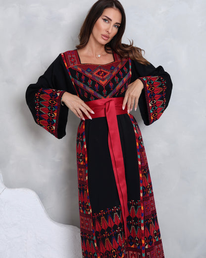 Pre-Order Black & Red Hand Embroidered Thobe