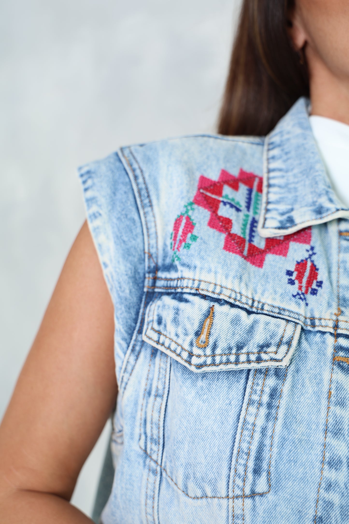 Hand Embroidered Denim Vest