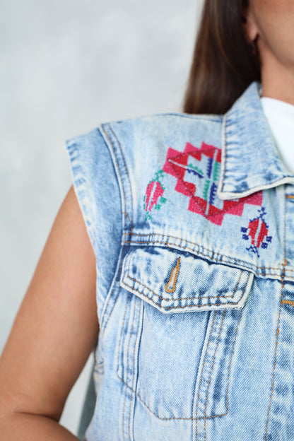 Hand Embroidered Denim Vest