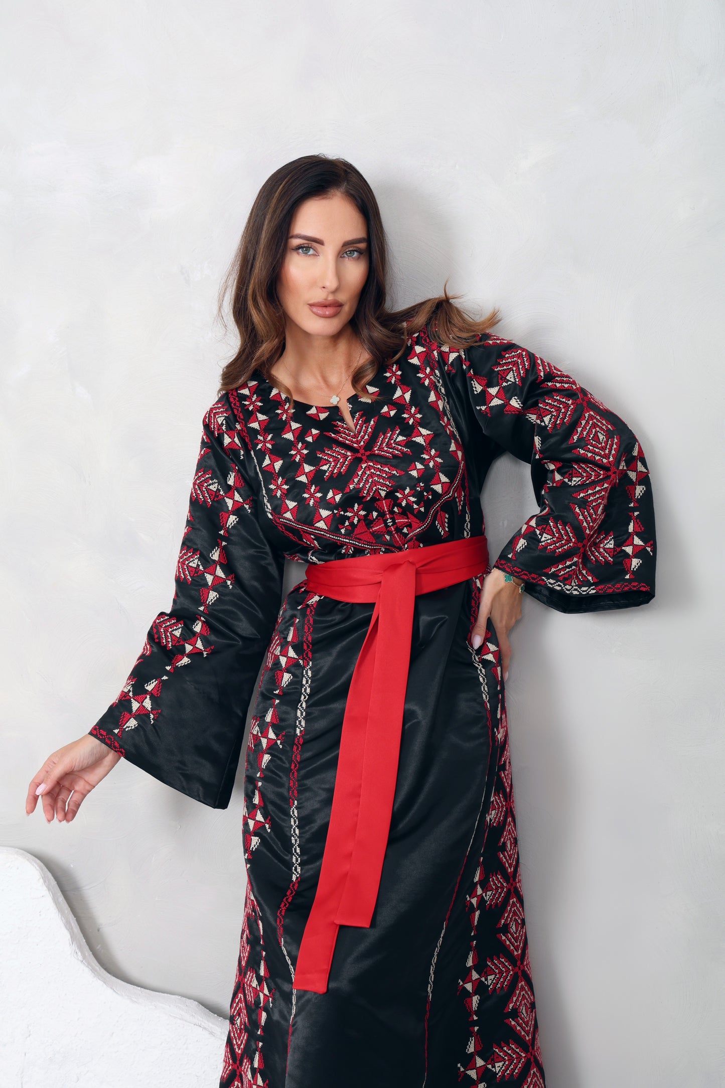 Black & Red Hand Embroidered Thobe