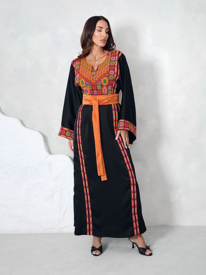 Black & Orange Hand Embroidered Thobe