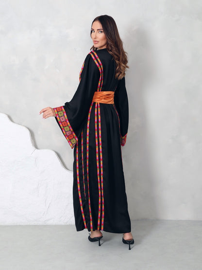 Black & Orange Hand Embroidered Thobe