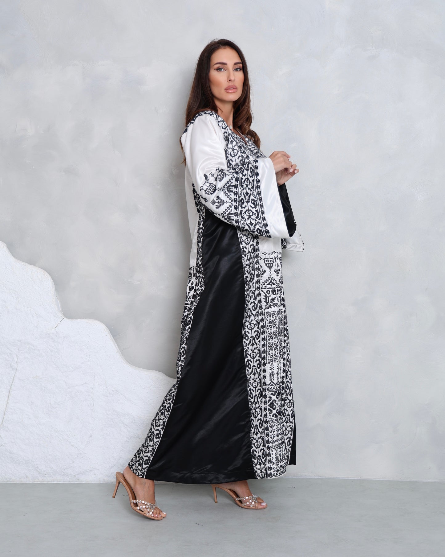 White & Black Hand Embroidered Thobe