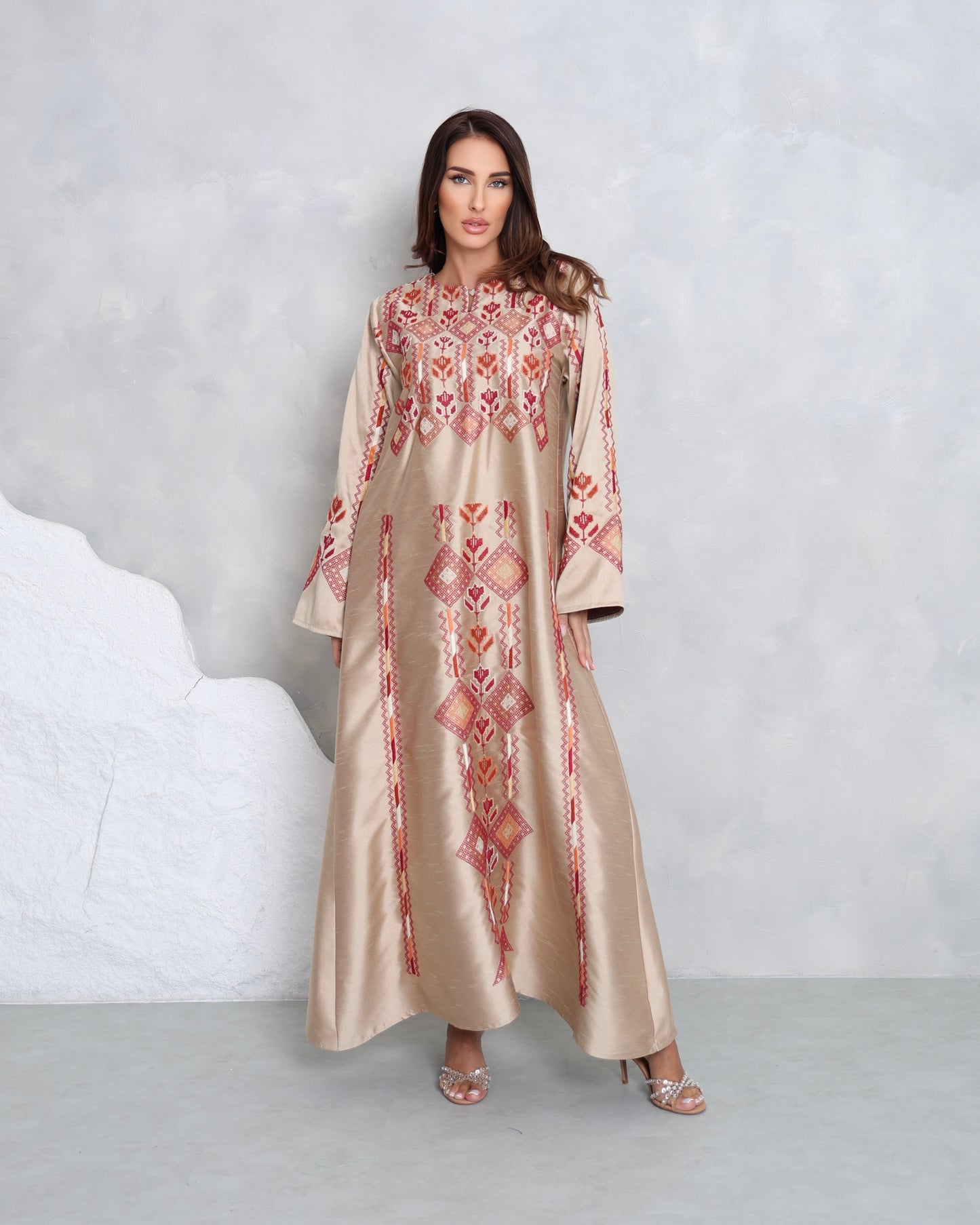 Cream & Maroon Hand Embroidered Thobe