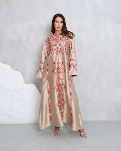 Cream & Maroon Hand Embroidered Thobe