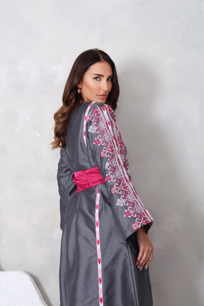 Grey & Pink Hand Embroidered Thobe