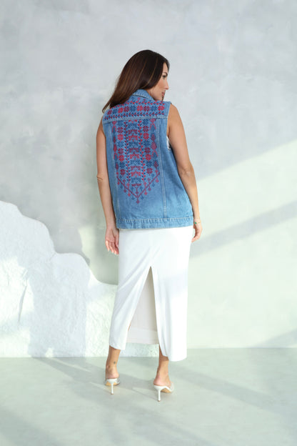 Hand Embroidered Denim Vest