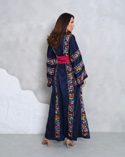 Floral Navy Blue Hand Embroidered Thobe