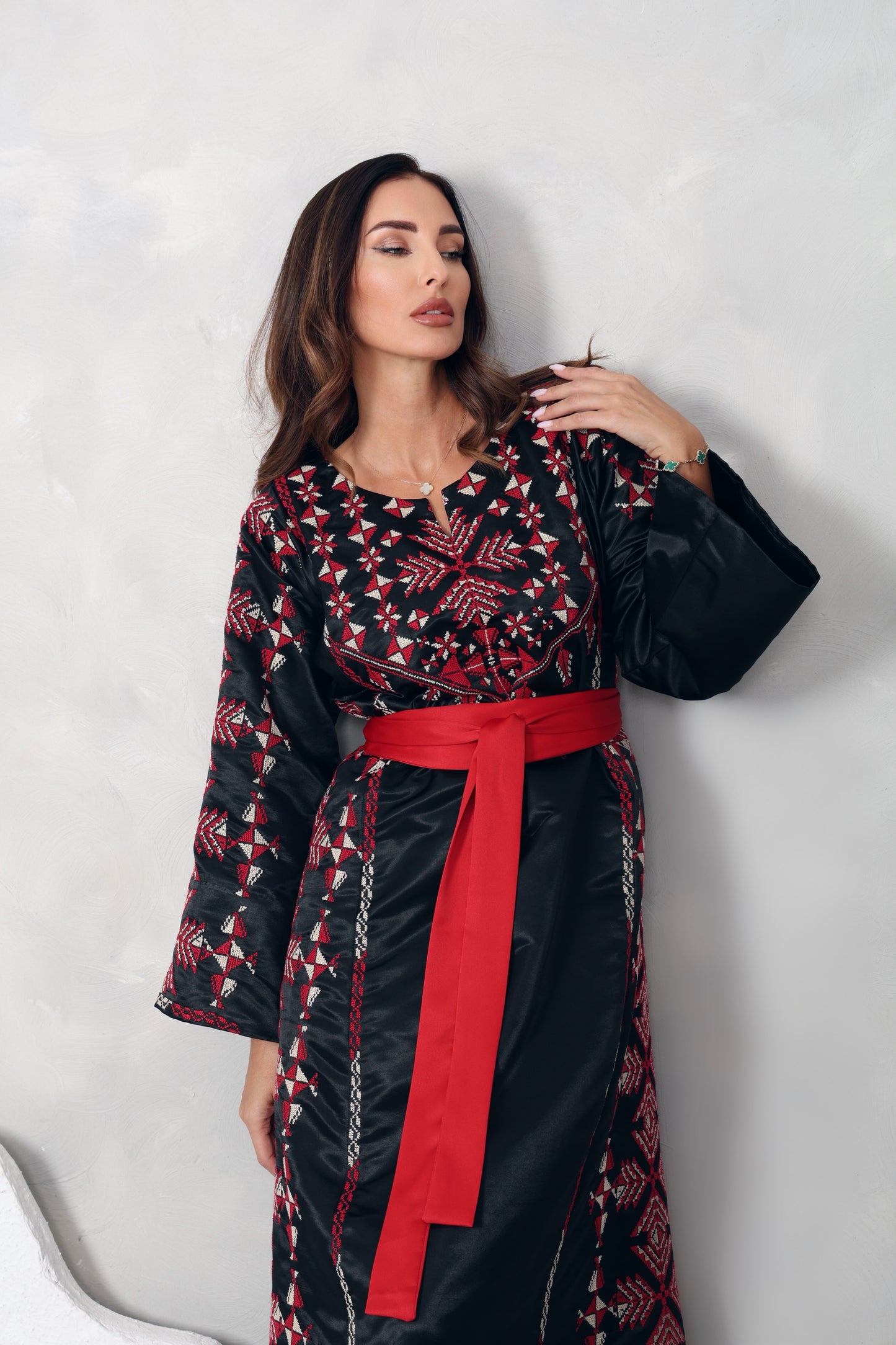 Black & Red Hand Embroidered Thobe