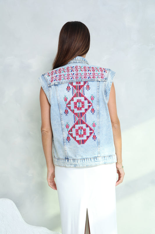 Hand Embroidered Denim Vest