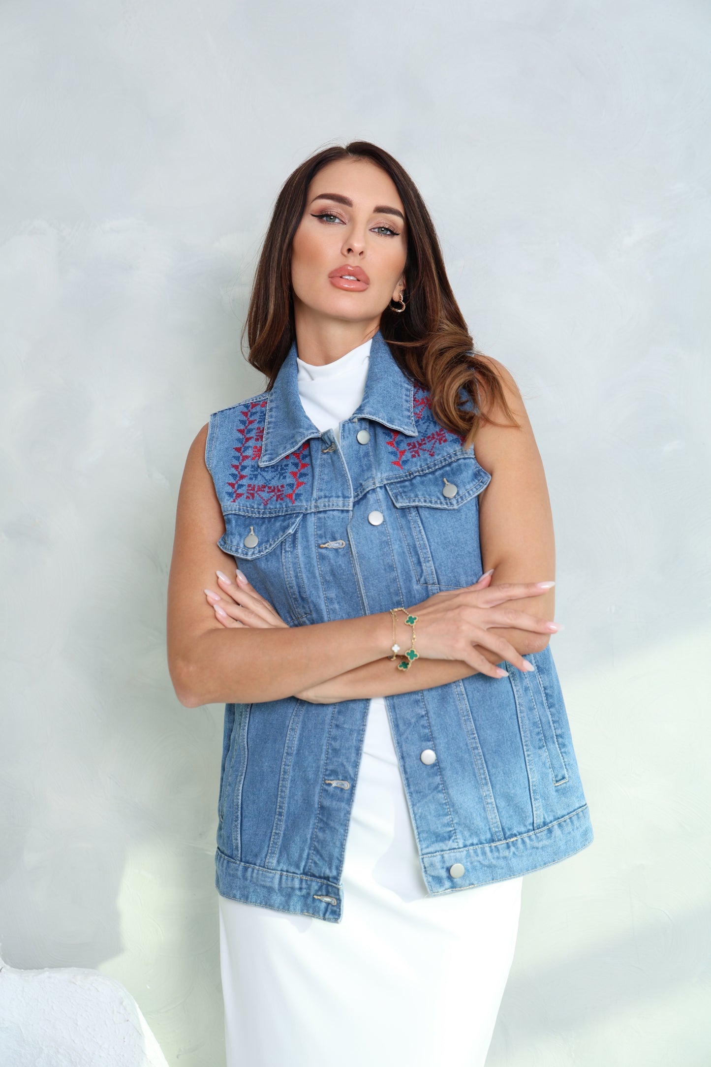 Hand Embroidered Denim Vest