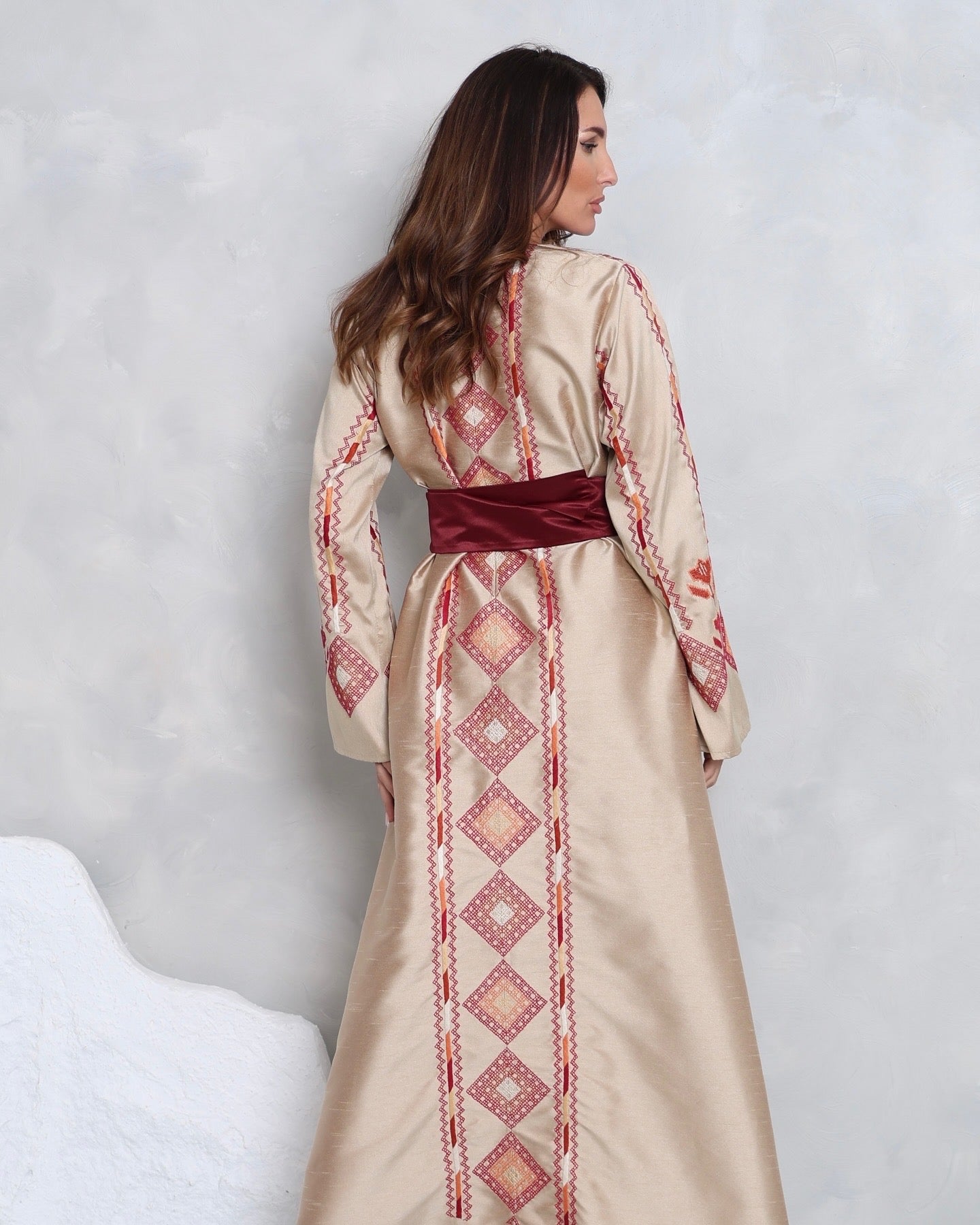 Cream & Maroon Hand Embroidered Thobe