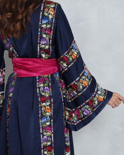 Floral Navy Blue Hand Embroidered Thobe