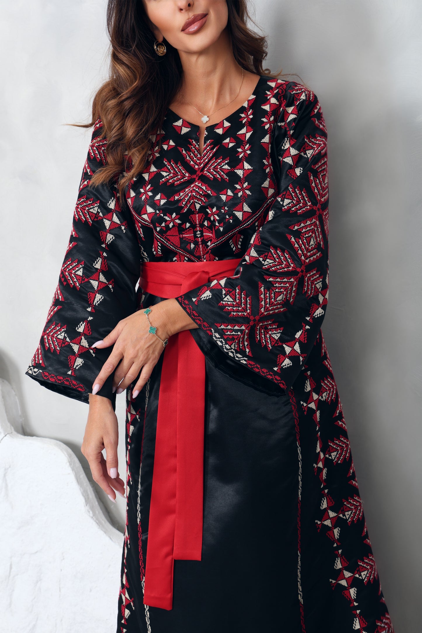 Black & Red Hand Embroidered Thobe