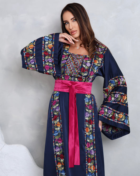 Floral Navy Blue Hand Embroidered Thobe