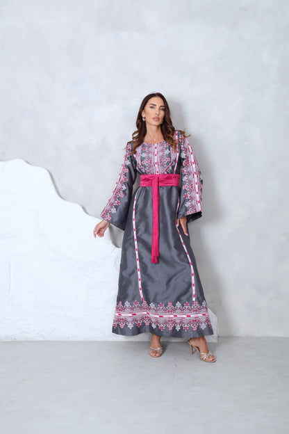 Grey & Pink Hand Embroidered Thobe