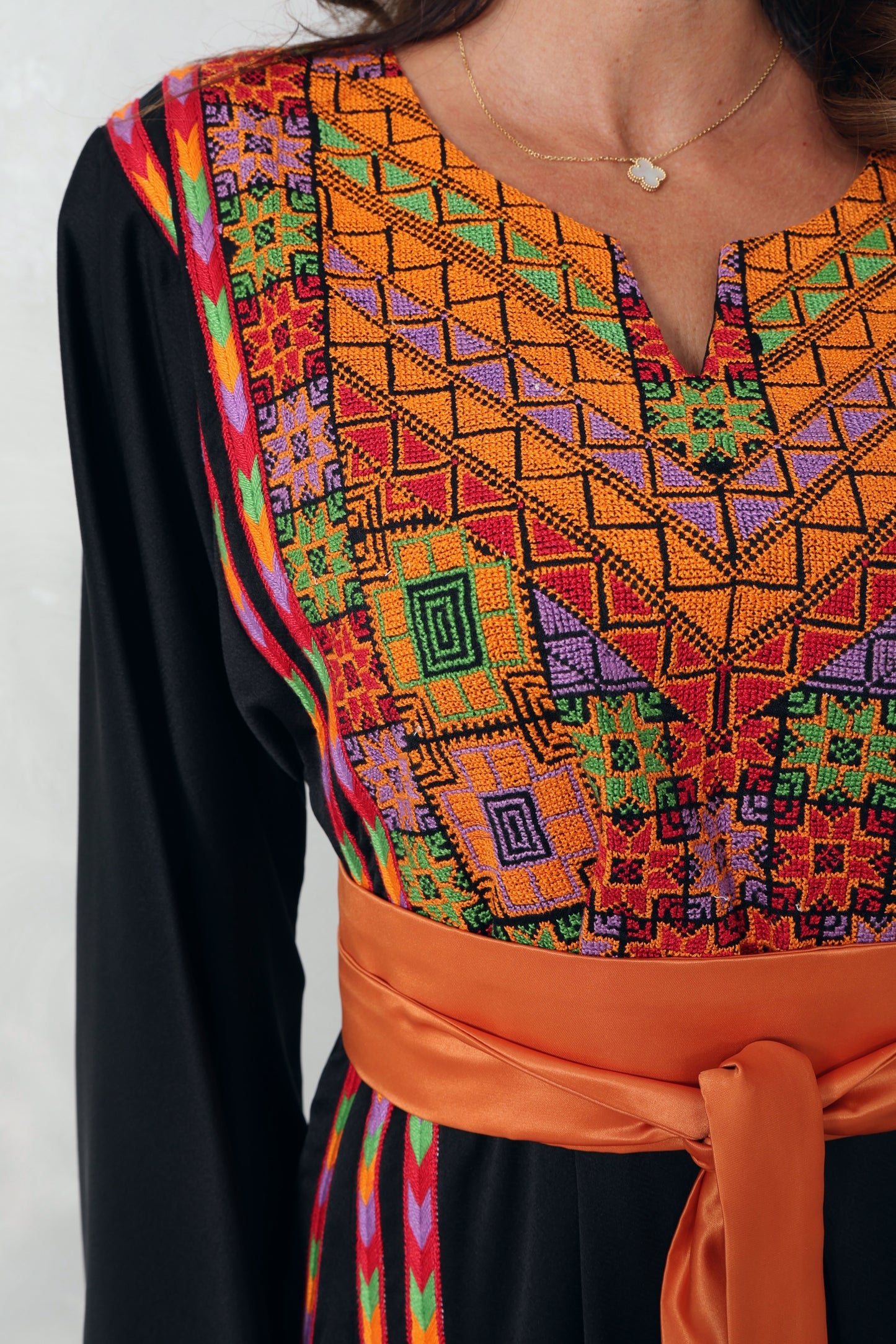 Black & Orange Hand Embroidered Thobe