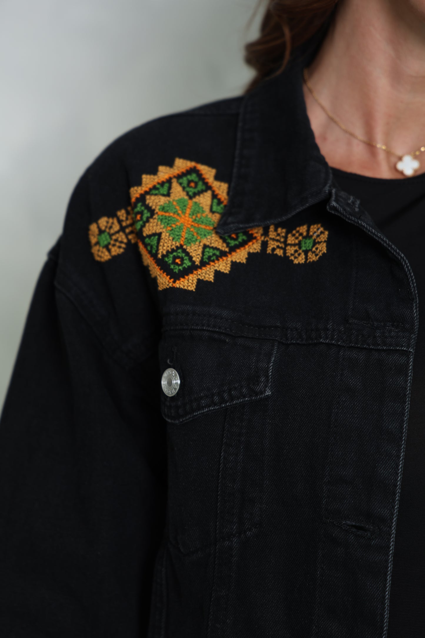 Black & Orange Hand Embroidered Denim Jacket