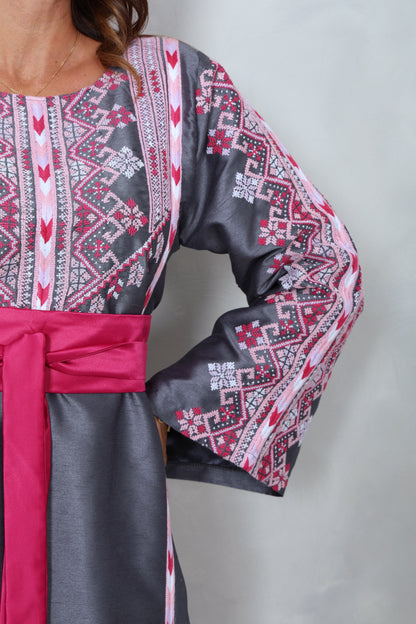 Grey & Pink Hand Embroidered Thobe